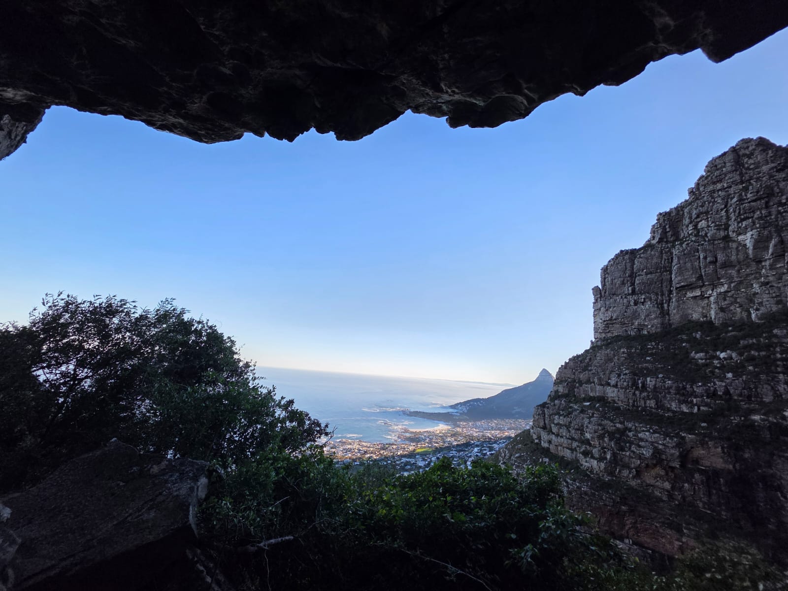View of Camps Bay from overhang on the Pipe Track close to Corridor Ravine